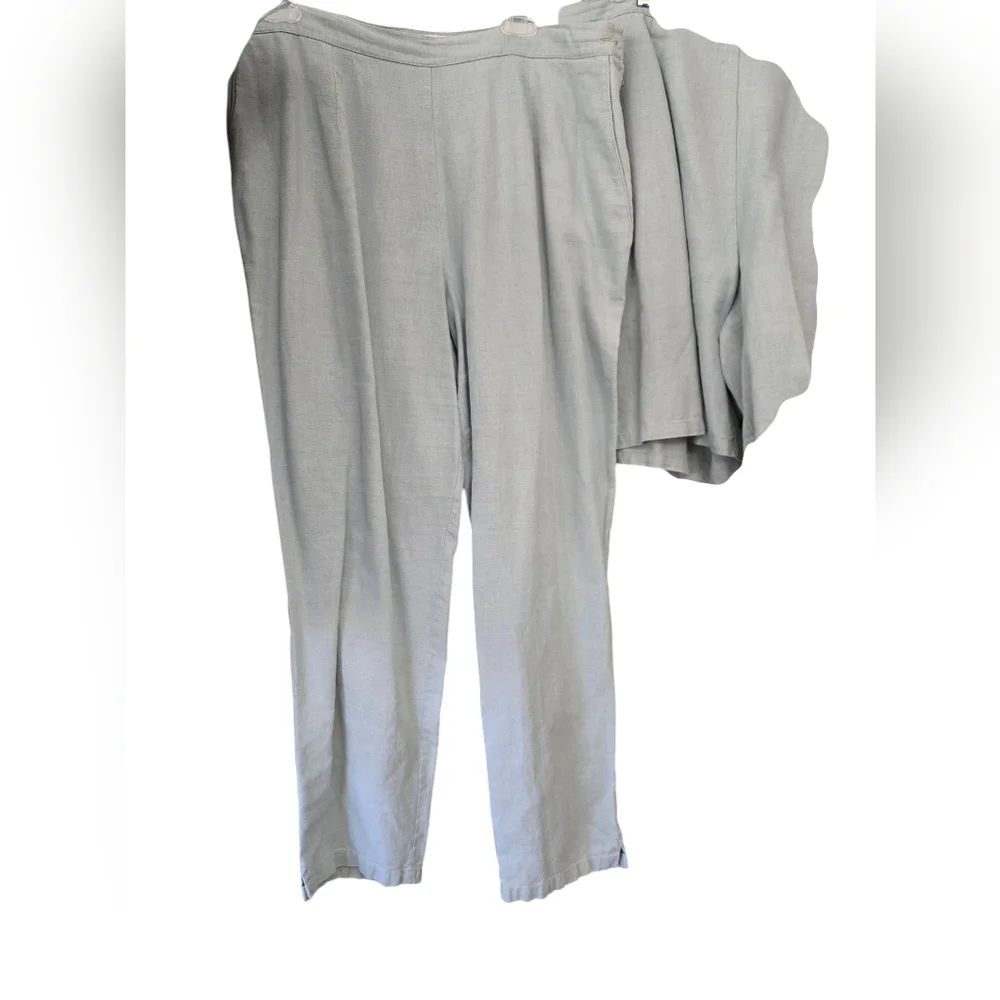 1X/2X Linen 3-piece Outfit: 2x Jacket, 16 Pants & Shorts. Light Blue / Gray - Picture 4 of 9